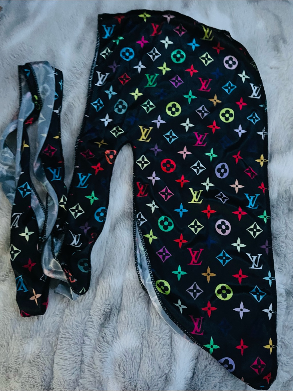 Black Multicolor LogoPrint Mens Durag